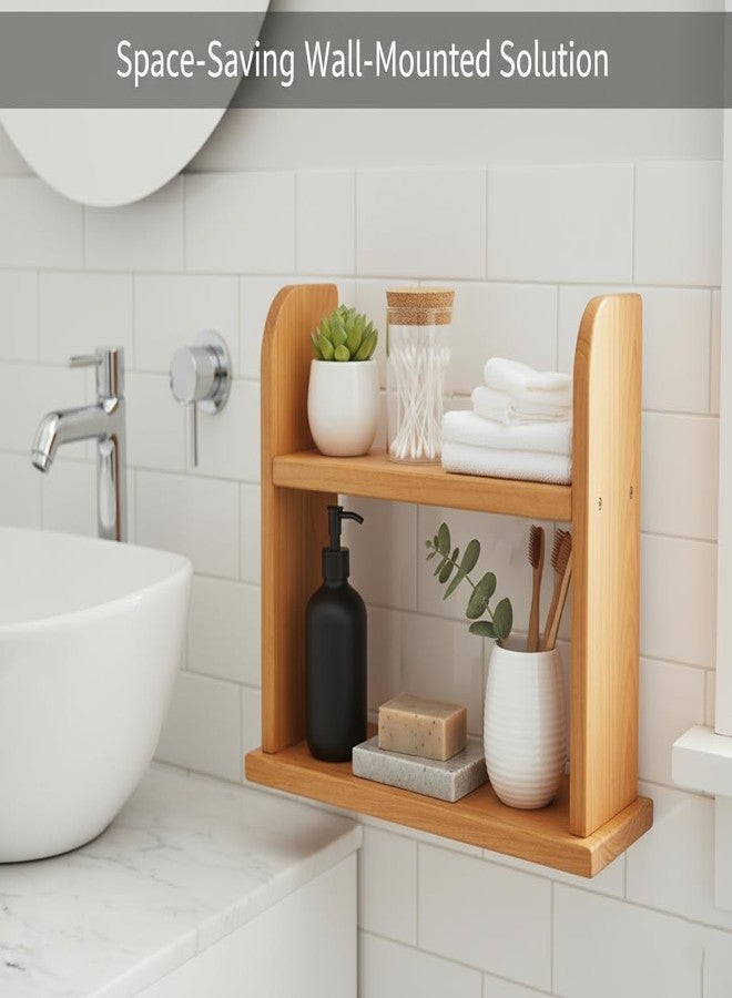 ABTRIX WITH AB Wooden 2-Tier Bathroom Organizer Shelf, Wall Mount or Countertop Storage Rack, Natural Wood Finish for Vanity, Kitchen, or Spice Organization - Image 4